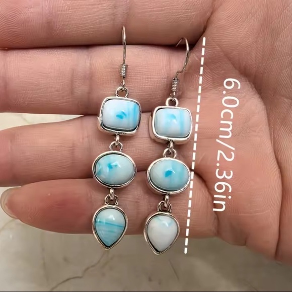 Vintage Blue Stone Dangle Earrings - Picture 6 of 8